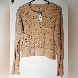 American Eagle Outfitters Beige Cropped Boxy Cable Knit Pullover  Sweater Sz S